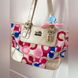 Vintage Pink & Blue Coach Logo Bag